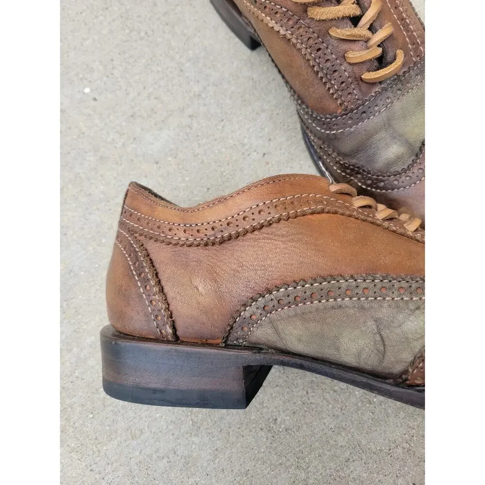 Freebird King Brown & Green Leather Oxford Wingtip Lace Up Shoes Mens 9